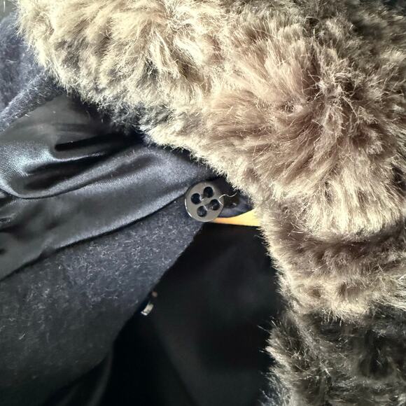 Wool Blend Parka Faux Fur Hood Navy Winter Coat Laundry by Shelli Segal Women 10 - Picture 7 of 11